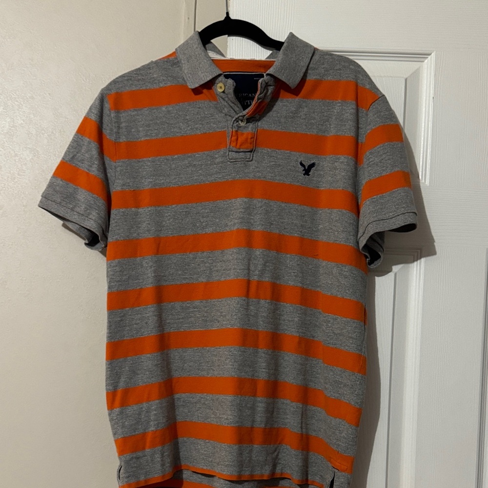 American Eagle Outfitters Gray and Orange Polo Shirt